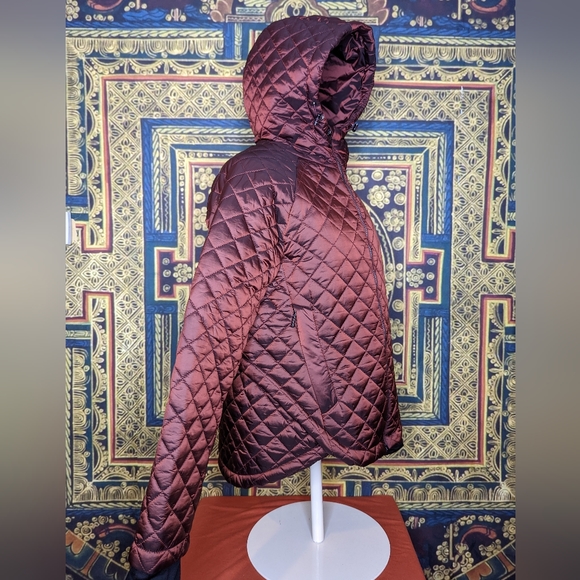 BCBGMaxAzria Quilted Zip Front Coat with Hood Size Medium Raisin Metallic - Picture 2 of 15